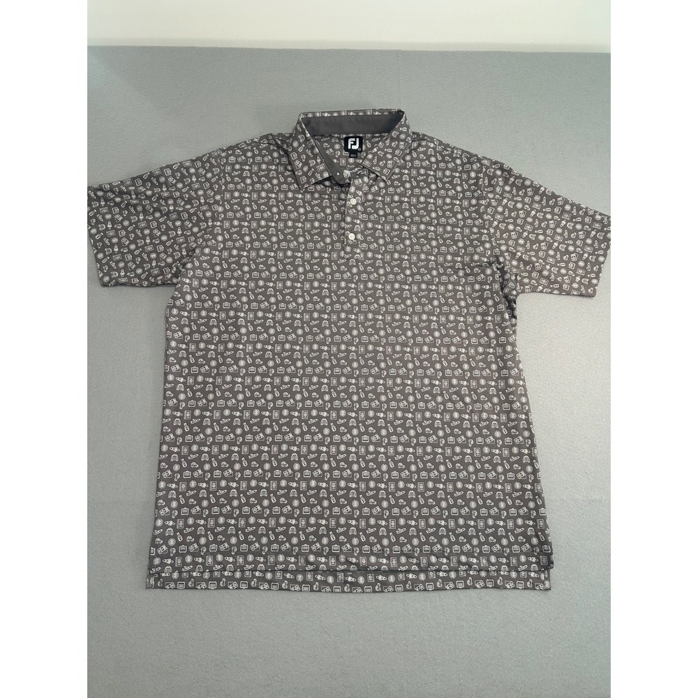 FootJoy Polo Shirt Mens 2XL Gray Travel Print Short Sleeve Golf Performance